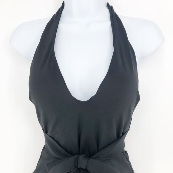 SEA LEVEL Dark Romance Bonded Belt Plunge One Piece Swimsuit Black 10 Halter Bow - Picture 4 of 11